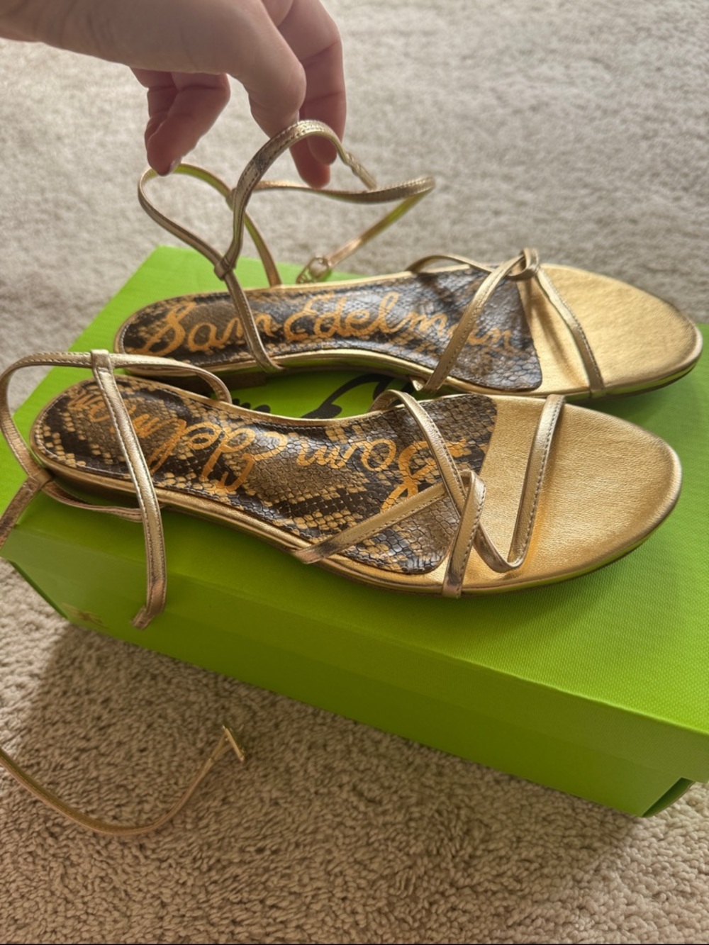 Sam Edelman Metallic Gold Strappy Flat Sandals